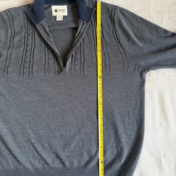 Haggar Mens XL Charcoal Gray Quarter Zip Pullover Sweater Cable Knit Mock Neck - Picture 6 of 7